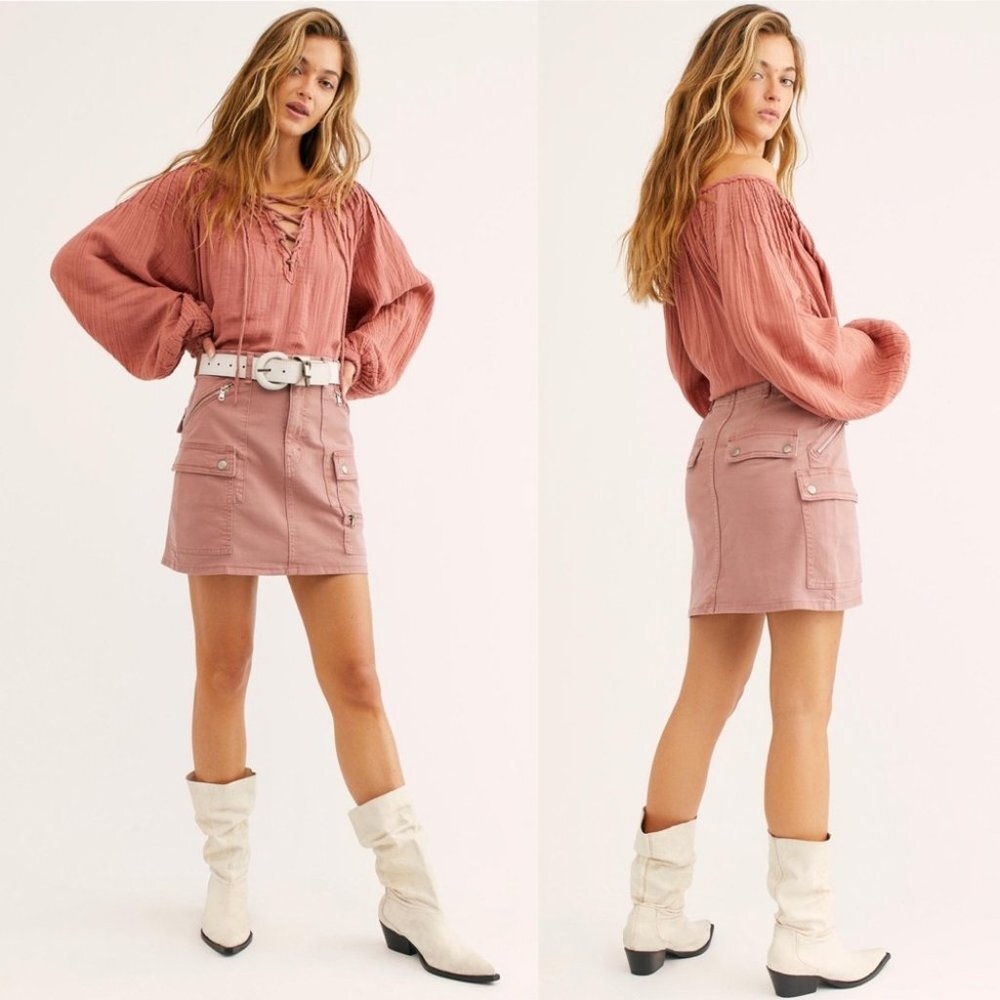 NWT Free People Avenue Mini Skirt Lilac Pink Size 25 Bohemian Boho High Rise New